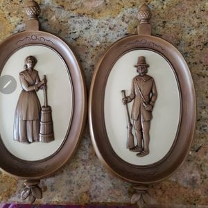 Vintage1960 Mid Century Puritan Pilgrim Wall Decor Plaques by Syroco